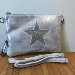 Light Silver Star clutch / shoulder bag