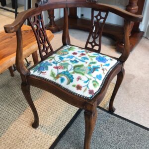 Fruitwood corner period chair with tapestry seat