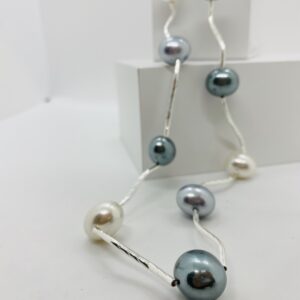 Beaded blue and pearl necklace