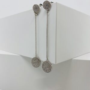 White gold plated Cubic Zorconia chain drop disk earing