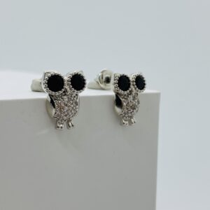 White gold plated Cubic Zorconia stud owl
