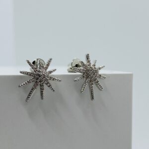 White gold plated Cubic Zorconia stud star burst