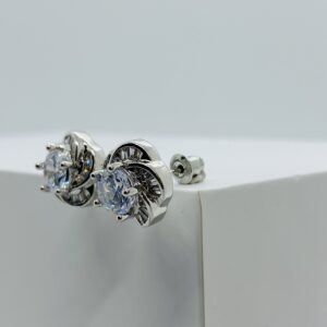 White gold plated Cubic Zorconia flower stud